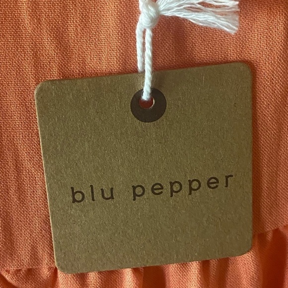 Blue Pepper Solid Ruffle Mini Dress Garden Girl Cantalope Size Large NWT - Picture 4 of 14